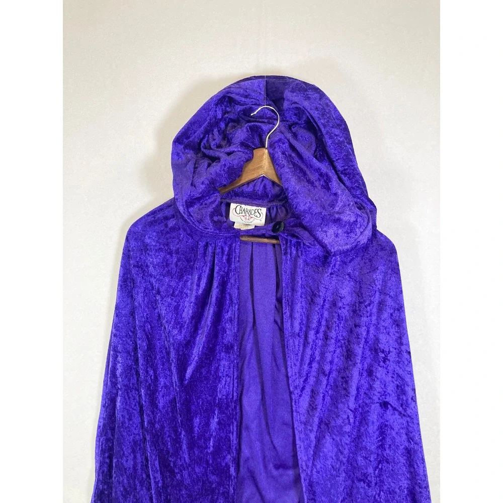 Medieval Charades Child O/S Purple Crushed Velvet Hooded‎ Cloak Cape 00439